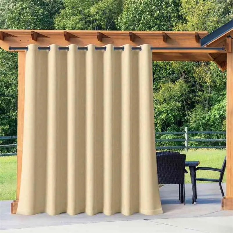 Waterproof Outdoor Curtain Panels Blackout Patio Curtains for Sliding Door / Foyer / Arbor / Lanai Custom Beige, 1 Panel 210913