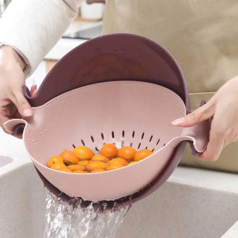 Fruit Double Drain Storage Basket Rice Washing Colander Baskets Kitchen Strainer Noodles Vegetables Drain Basket Tools 210626