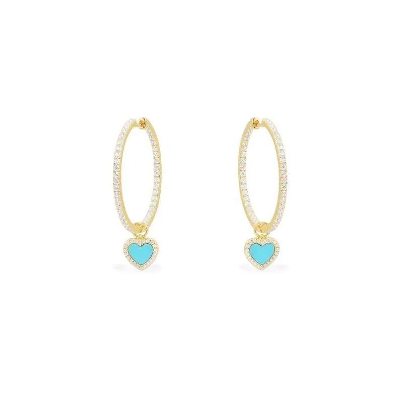 Hoop & Huggie Pure 925 Sterling Silver Turquoise Blue Large Circle Earring For Women Paved Zircon Small Fluorescent Pink Earrings