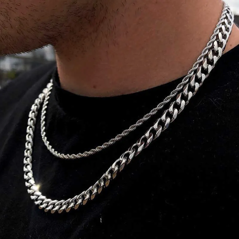 Collier classique en acier inoxydable pour hommes, chaîne en corde Cube, à la mode, pour bijoux, cadeau, 2020