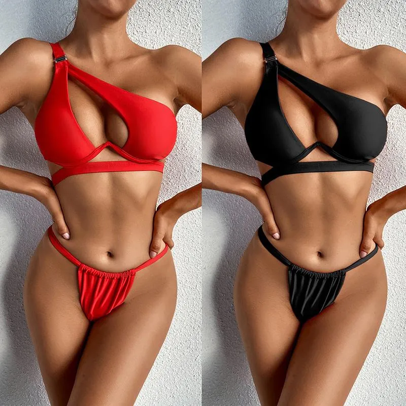 Sexy string Bikini ensemble 2021 Bikinis Mujer une épaule taille basse maillot de bain Push Up soutien-gorge maillot de bain femmes avec armatures une pièce costumes