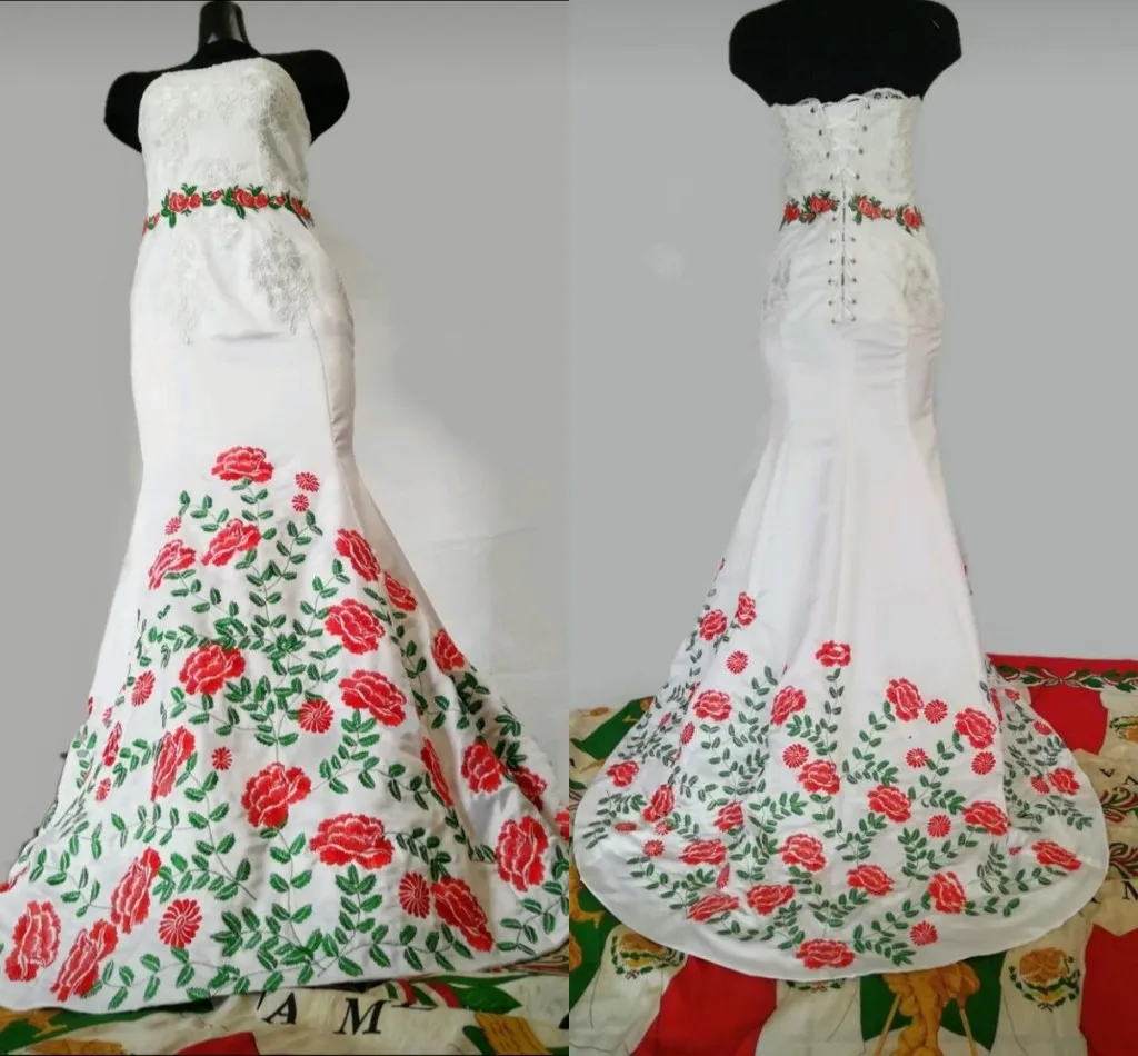 2022 estilo mexicano vestido de casamento rosa flores bordadas rendas cetim cetim espartilho espartilho de volta mulheres vestido nupcial charro quinceanera vestidos