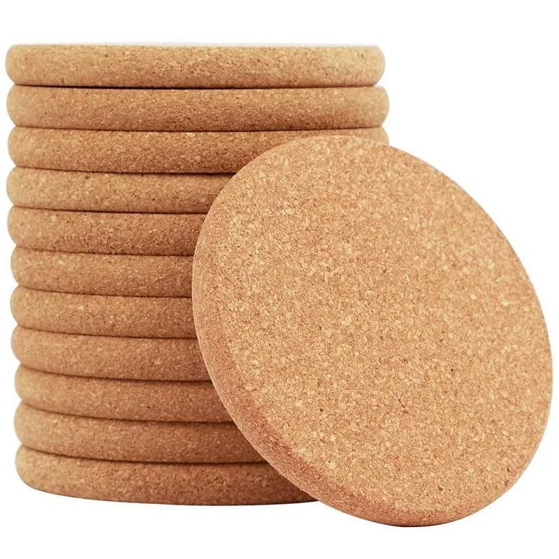 100pcs Cork Coasters Okrągły krawędź 100*100*5 mm maty podkładki drewniane koorko z korkiem 10*10*0,5 cm drewniane roślinne kolejka, chłonna tablica macie do kuchni gorąca na szklankę kubka na szklankę