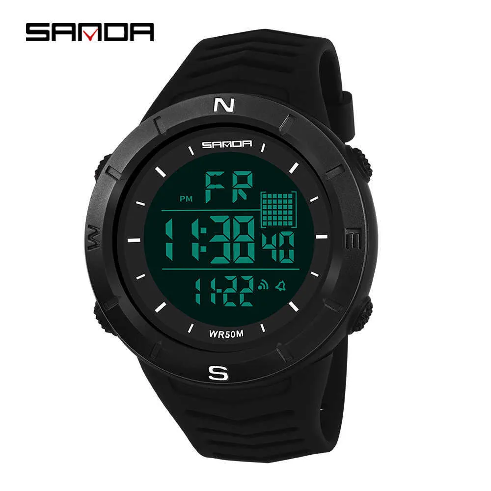 Sanda Marka Sport Watch Mężczyźni Wojskowe Zegarki Wojskowe Budzik Odporny na wstrząsy Wodoodporny Zegarek Cyfrowy Reloj Hombre 6001 Q0524