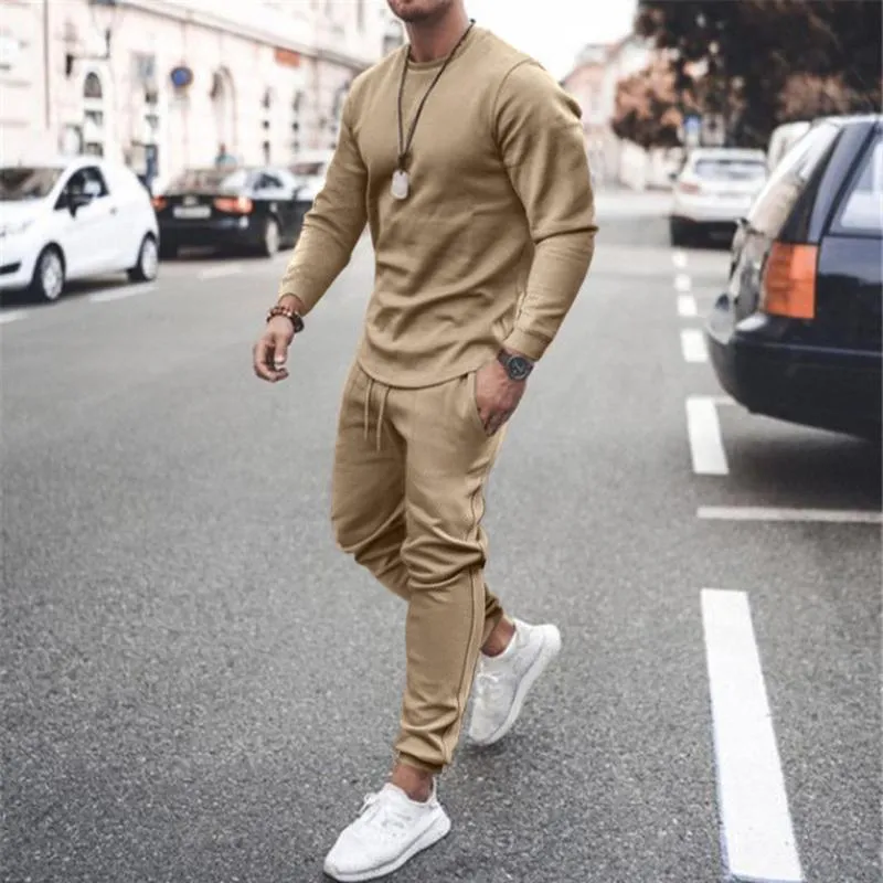 Men's Tracksuits Autumn Sportswear Sets Solid Color Tracksuit Men Casual Long Sleeve Sweatshirt+Long Pants Jogging Suit Ropa Hombre