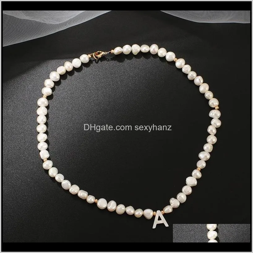 beaded imitation pearl chain choker necklace 26 initial letter pendant alphabet charm necklaces women fashion necklace bohemian jewelry