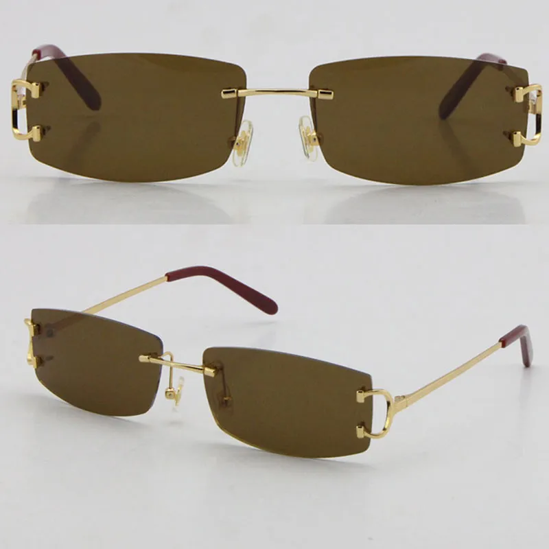 Atacado Square Rimless Sunglasses Moda Homens Mulher Óculos UV400 Lente Ao Ar Livre Dirigindo Com C Decoração Goggle Gold Metal Frame Tamanho 57-20-140mm