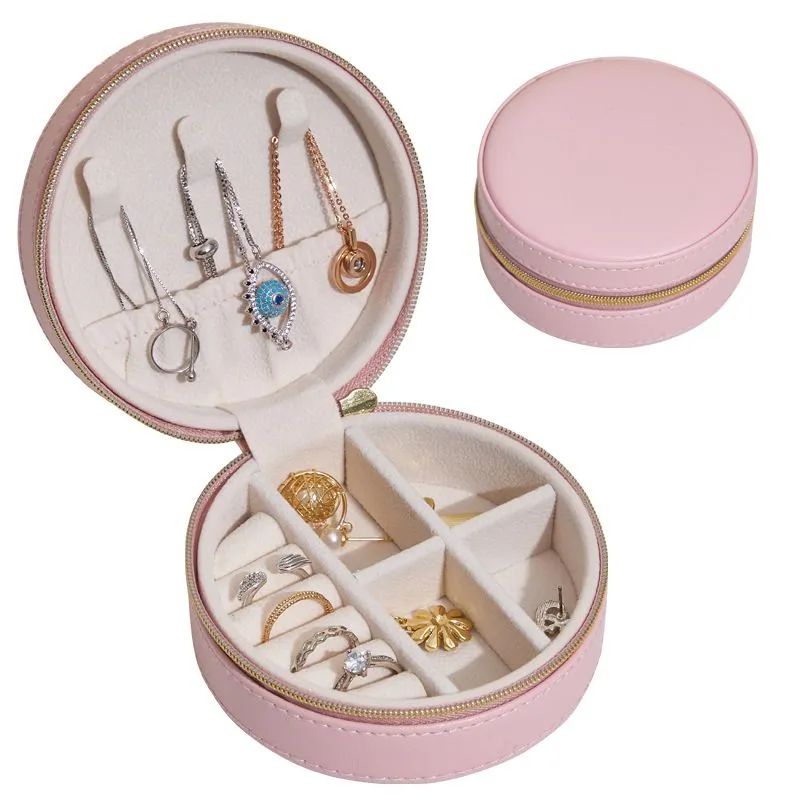 Petite boîte à bijoux Portable, présentoir à bijoux de voyage, boîtes de rangement en cuir à boutons, organisateur à fermeture éclair 10x10x4.5cm