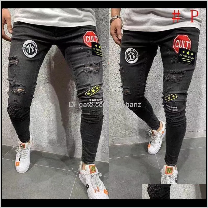 fashion men skinny jeans stretchy jeans denim pant slim fit pant long frayed rip bike men1