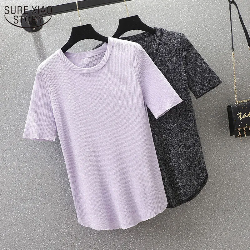 Plus Size Women Short Sleeve Shirt Fashion Blouses Sequins Shinny Blouse Loose Pullover Office Lady Style 13594 210508