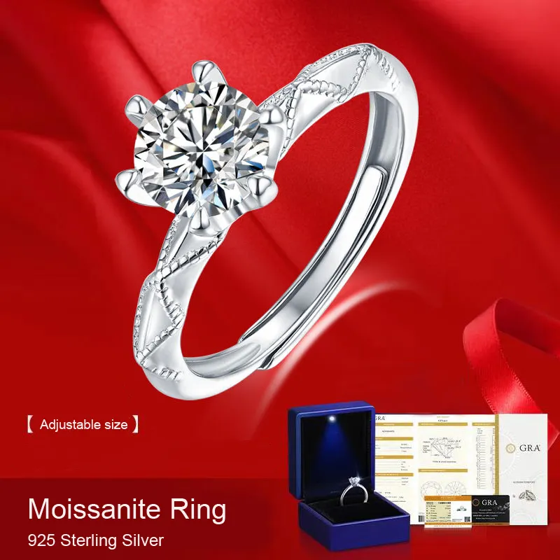 1Ct Women Moissanite Rings 925 Sterling Silver 18K Plated Diamond Top Quality Lady Wedding Ring Gift With Box Adjustable Size Fash9086714