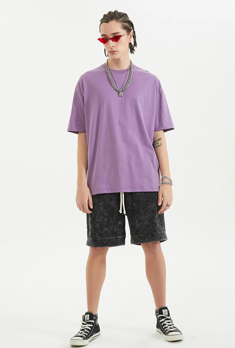 Purple t shirt mens outfit hotsell