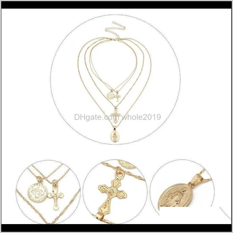 charms coins statement choker trendy multi layered chain gold silver jesus big cross pendant necklace women jewelry collares1