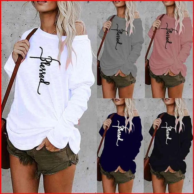 List Sexy Off Ramię Topy Wiosna Lato Kobiety Casual Y2K Dill Top Dłujczyk Luźne Koszulki Kobiet Pulower Camisetas Mujer 210720