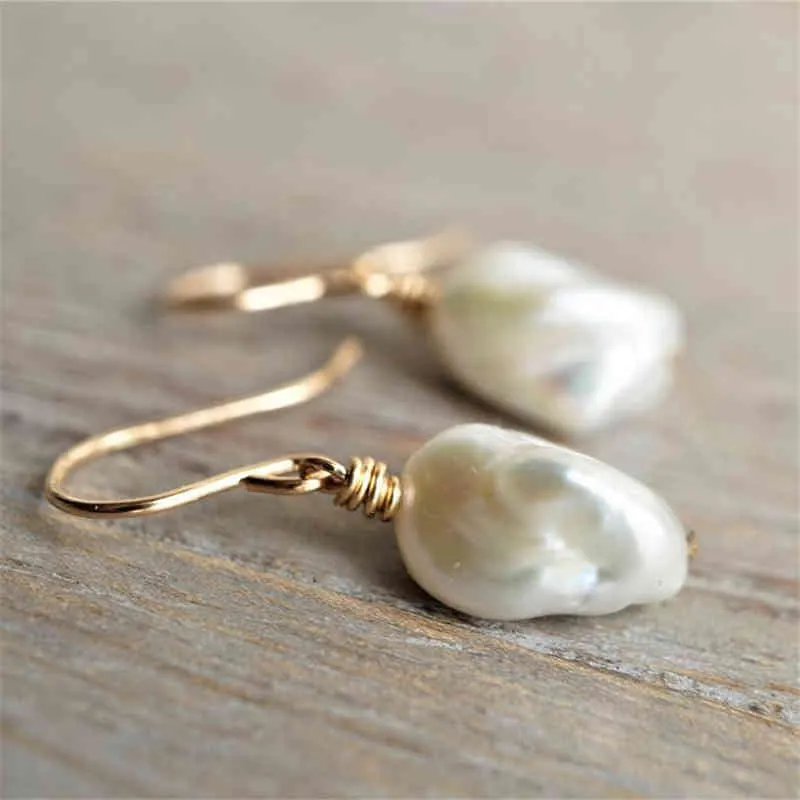 Natural Baroque Pearl 14K oro riempito goccia fatta a mano gioielli bei boho oorbellen brinco orecchini donna vintage