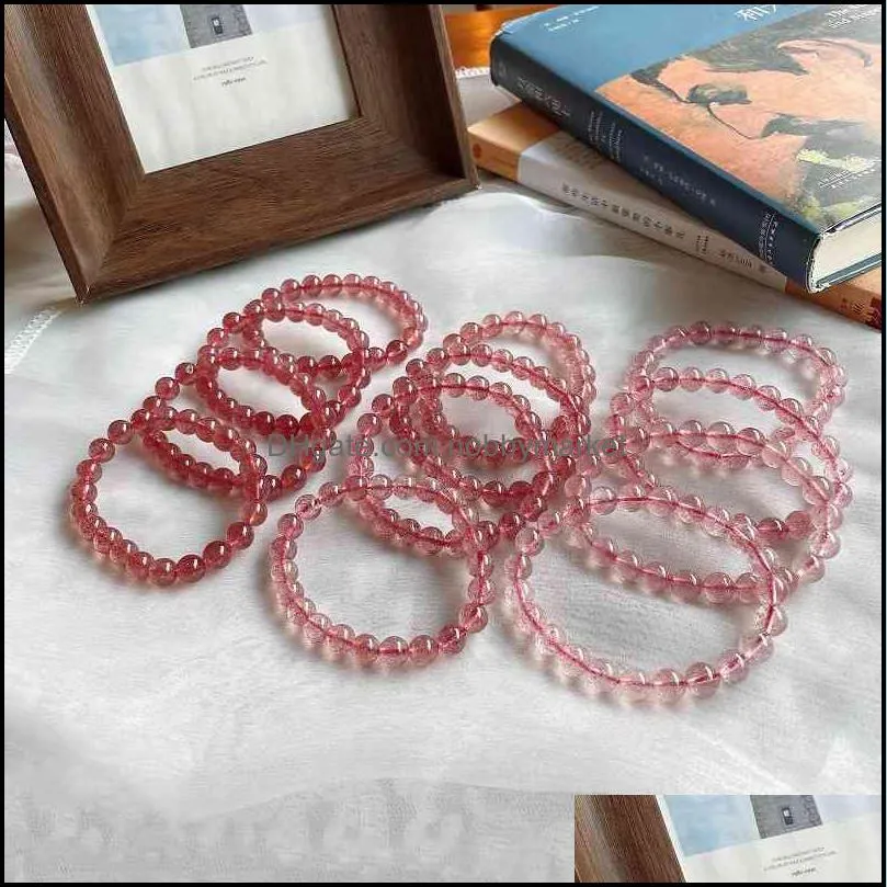 Bracelets porte-bonheur bijoux Xiaoling Stberry cristal dame russe Pigeon sang rouge 7A Bracelet naturel livraison directe 2021 Iau20