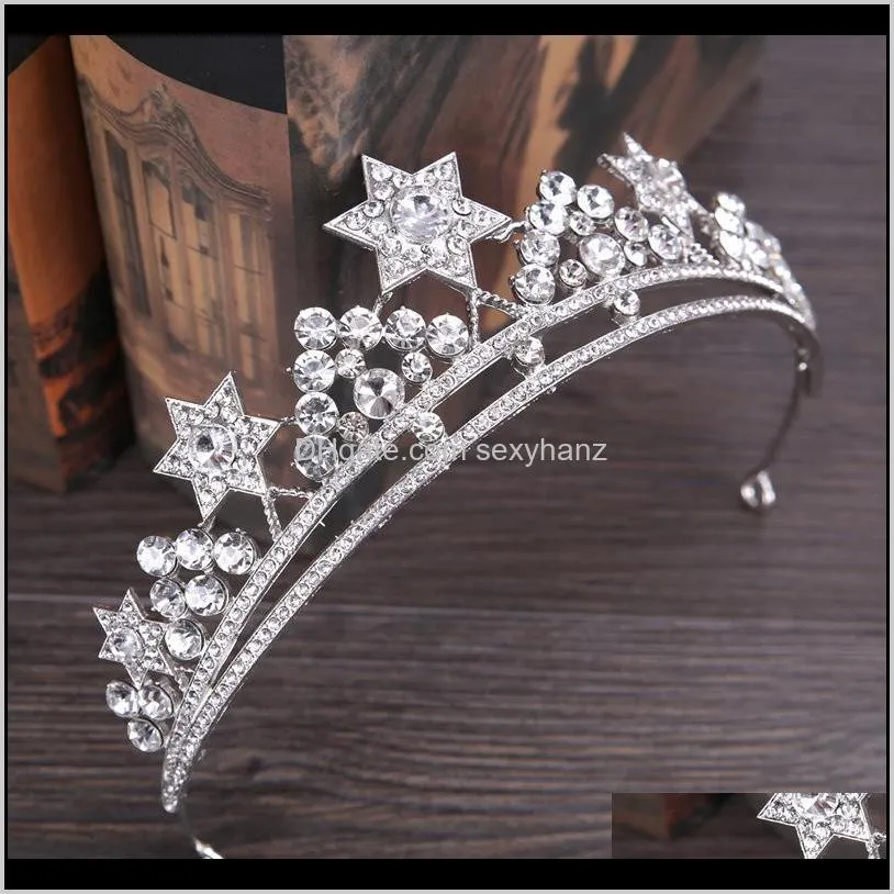 baroque star princess crown rhinestone tiara bridal wedding star headdress handmade crystal hair accessories birthday gift