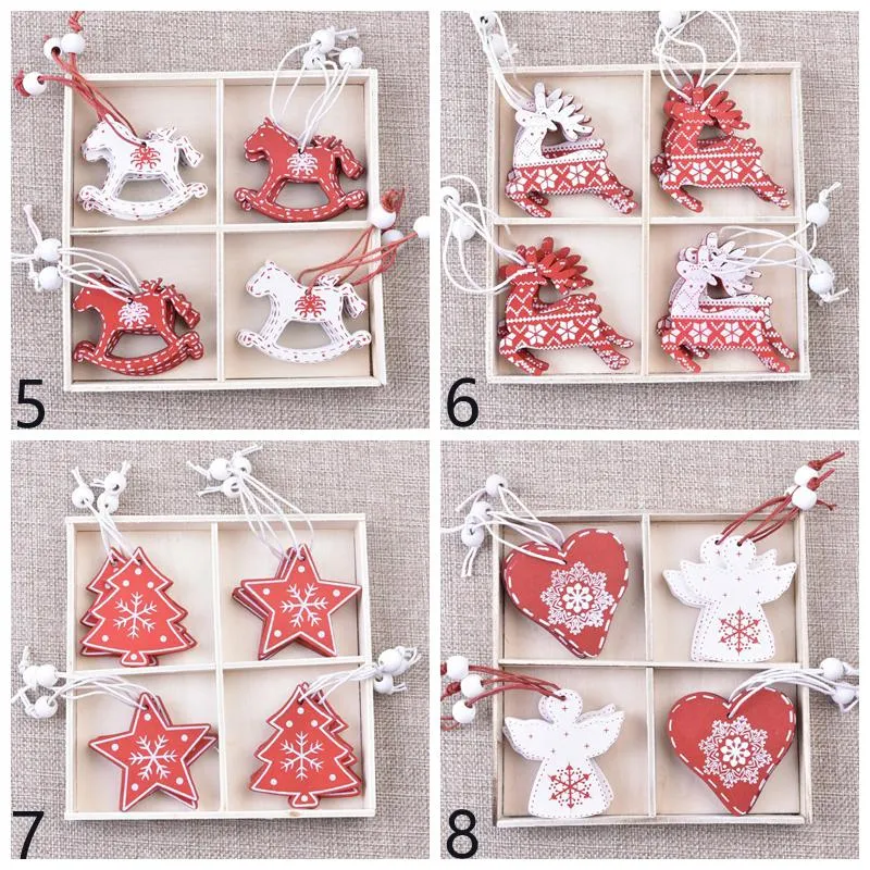 Christmas Wood Diy Hanging Decoration Xmas Tree Snowflake Bell Elk Angell Pattern Ornaments Festival Party Decor Pendant Supplies BH4955 TYJ