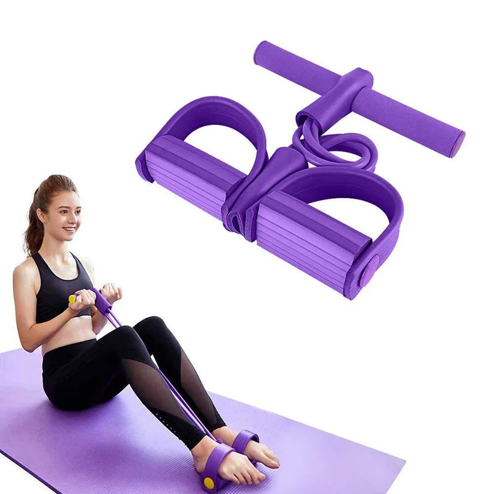 Multifunktion 4 rör Spänningsrep Män Kvinnor Sitt upp Pull Rope Stark Fitness Resistensband Latexpedal Yoga Fitnessutrustning H1026