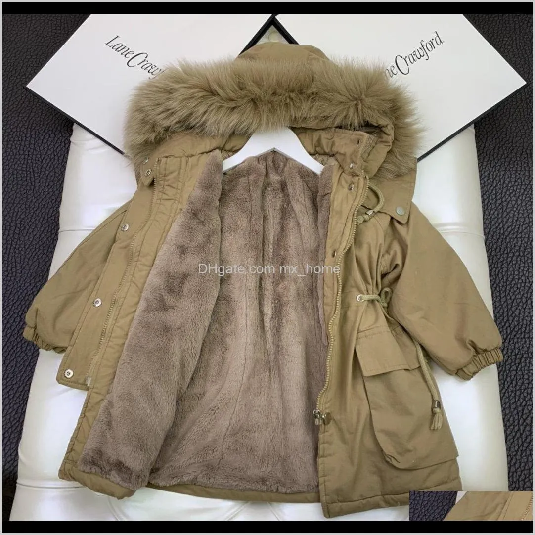 luxury original single boys and girls raccoon fur fur collar denim jacket plus velvet thickened cold and warm children`s coat 