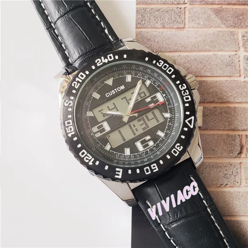 Casual Men Black Ceramic Bezel Digital Watch Sport LED Double Display Watches Stainless steel Quartz Electronic Wrist Watch waterproof