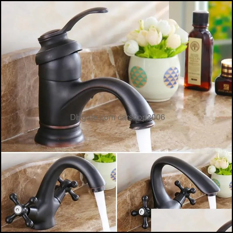 Bathroom Sink Faucets Black Faucet And Cold Tap Antique Brass Retro Basin Mixer Taps Deck Mounted Vintage Faucet1