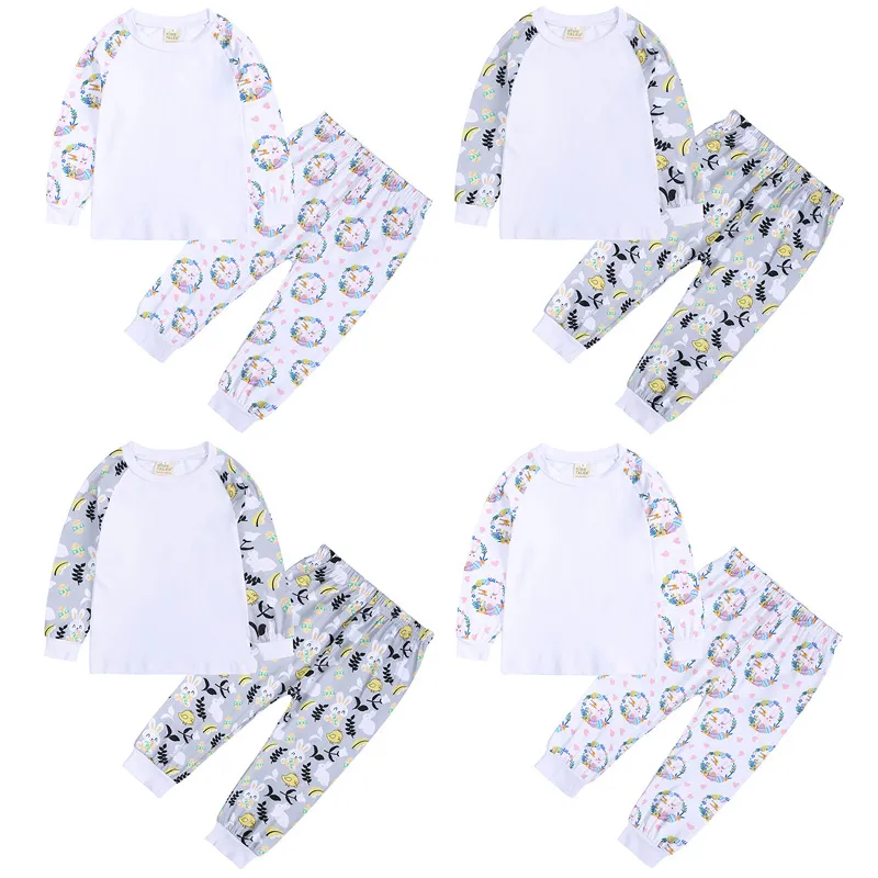 2-16 jaar Kinderen Pyjama's set peuter katoenen zachte bunny print lange mouwen topbroek nachtkleding meisjes jongens slaapkleding