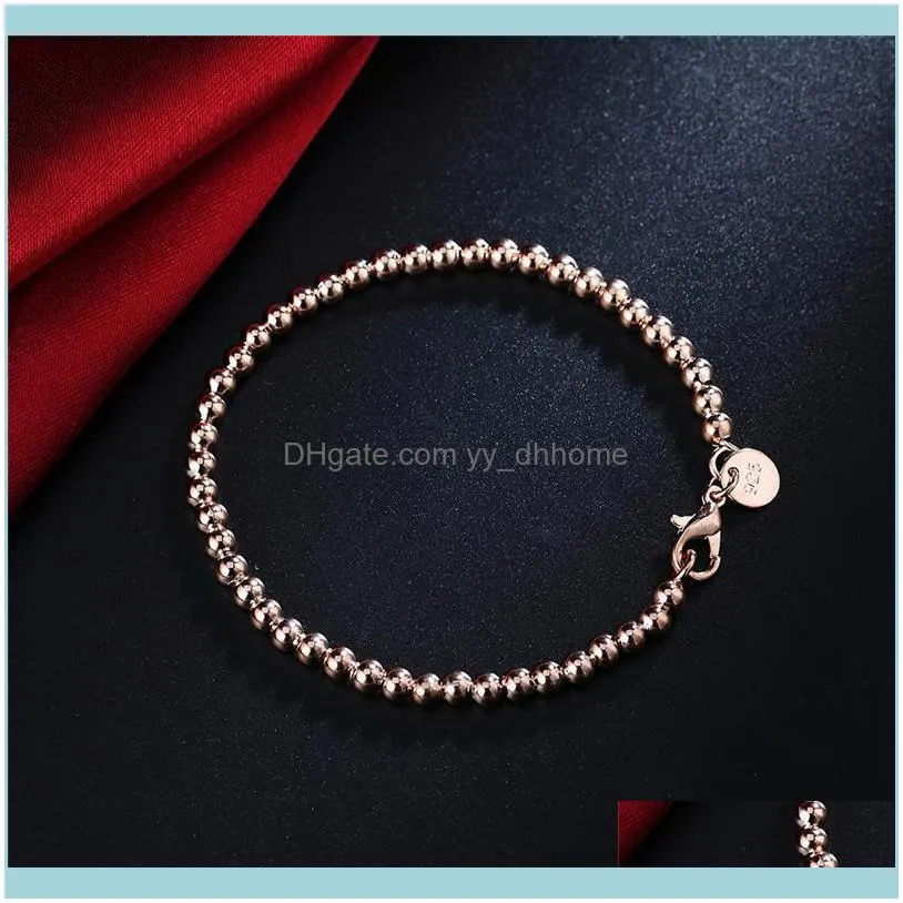 Link, Chain Charmhouse Bracelets For Women Rose Gold Color/Yellow GP 4MM Buddha Bead Bracelet & Bangles Pulseira Wristband Gifts