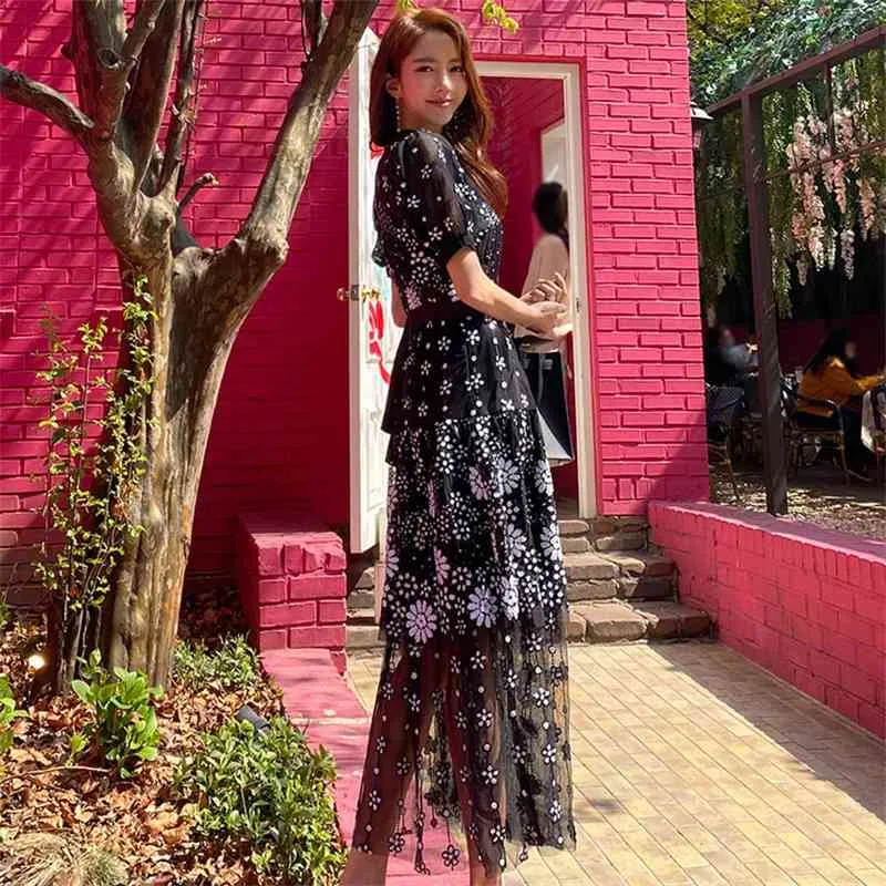 Mesh embroidered midi dress cheap