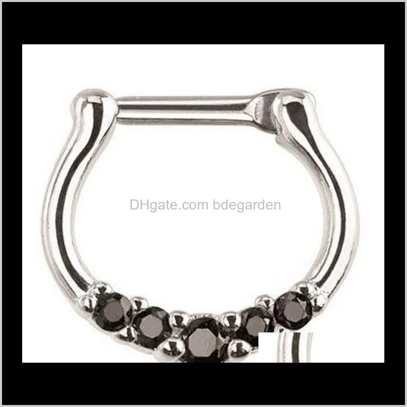 surgical steel septum clicker nose ring punk women men zircon nose hoop body ps0894