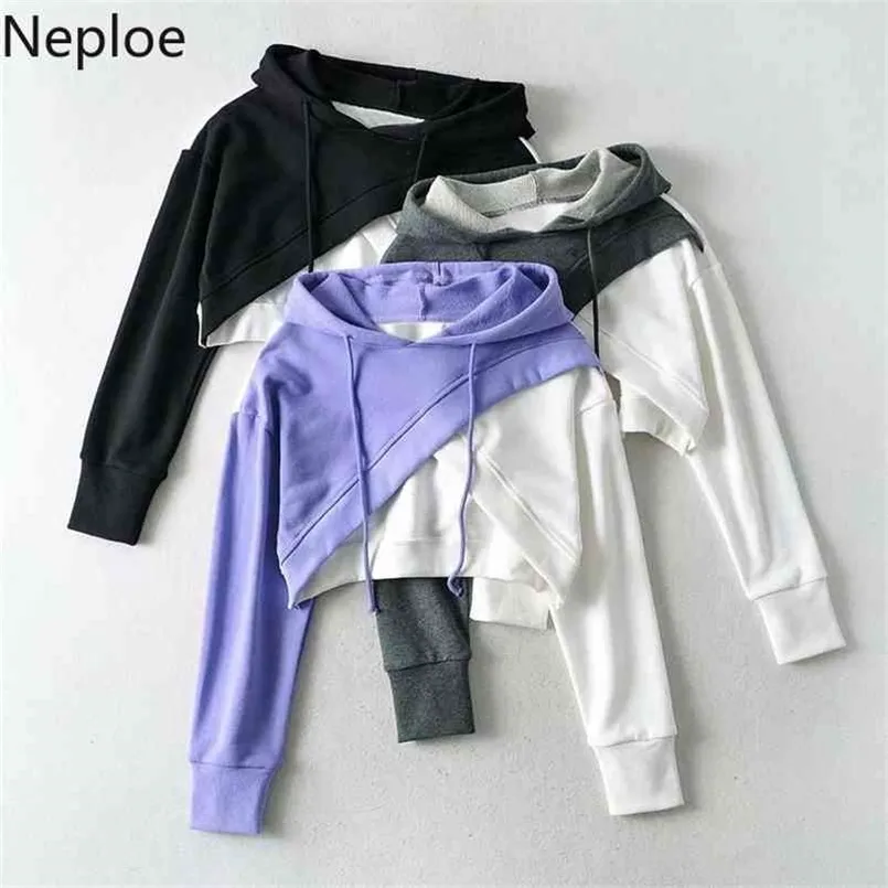 Neploe Harajuku Sweatshirt Women Korean Clothes Streetwear Hoodies Ladies Crop Tops Patckwork Contrast Color Hoodied 4e776 210809