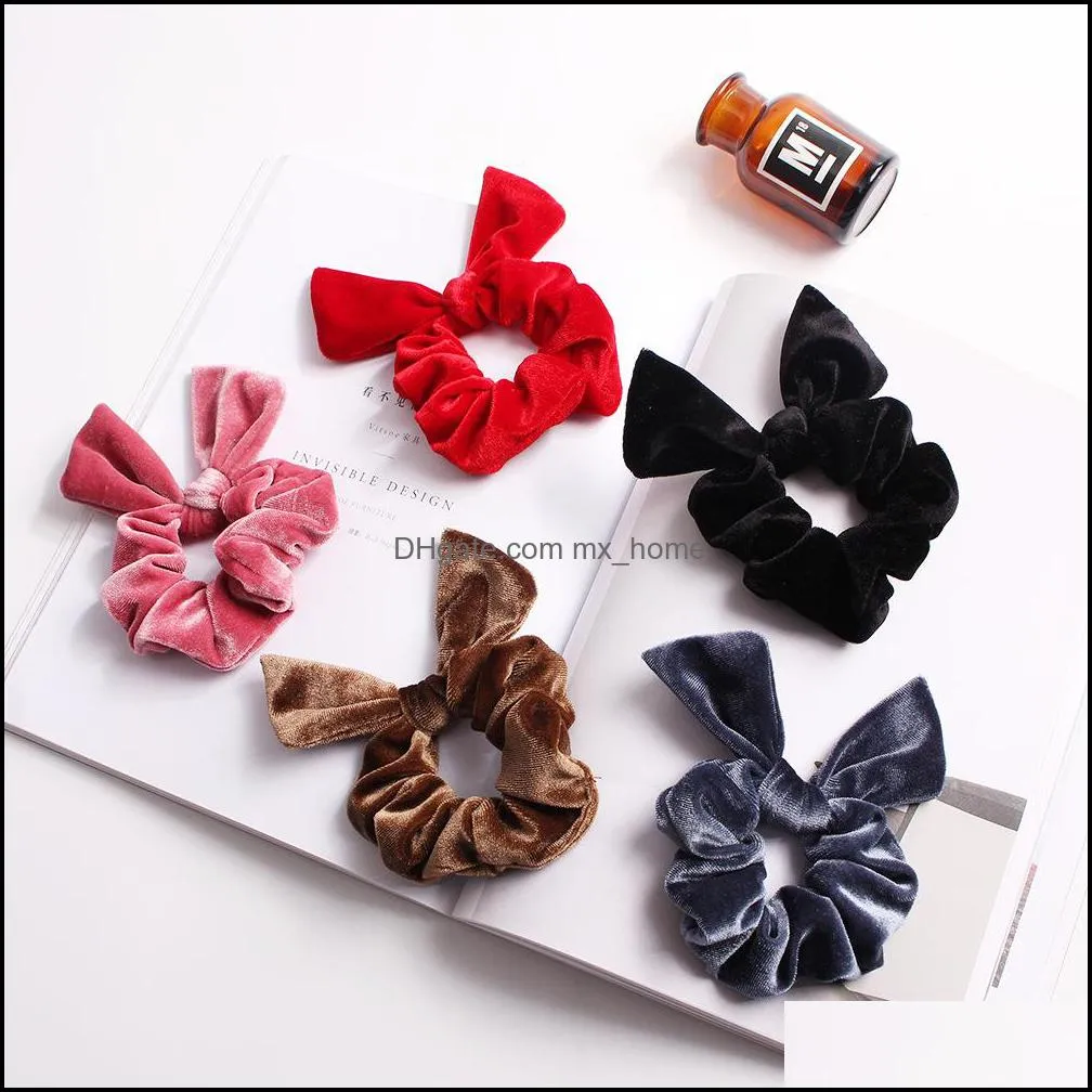 22 colors Velvet Scrunchie Girls Elastic HairRubber Bands Accessories For Women Tie HairRing Rope Ponytail Holder Rabbit ears Headdress