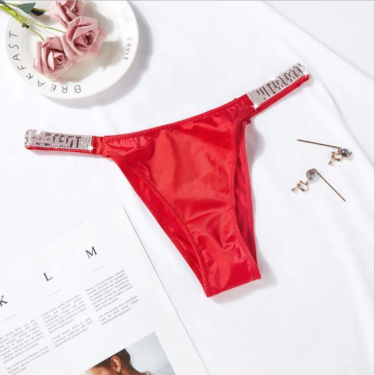 Breathable Rhinestone Letter Briefs & Panties With Buttocks Strap