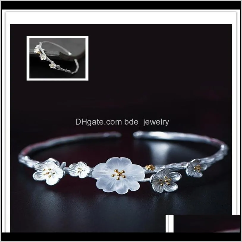 new handmade ethnic 925 sterling silver blooming flower bangle for women lovers gifts fine jewelry cuff statement bangles