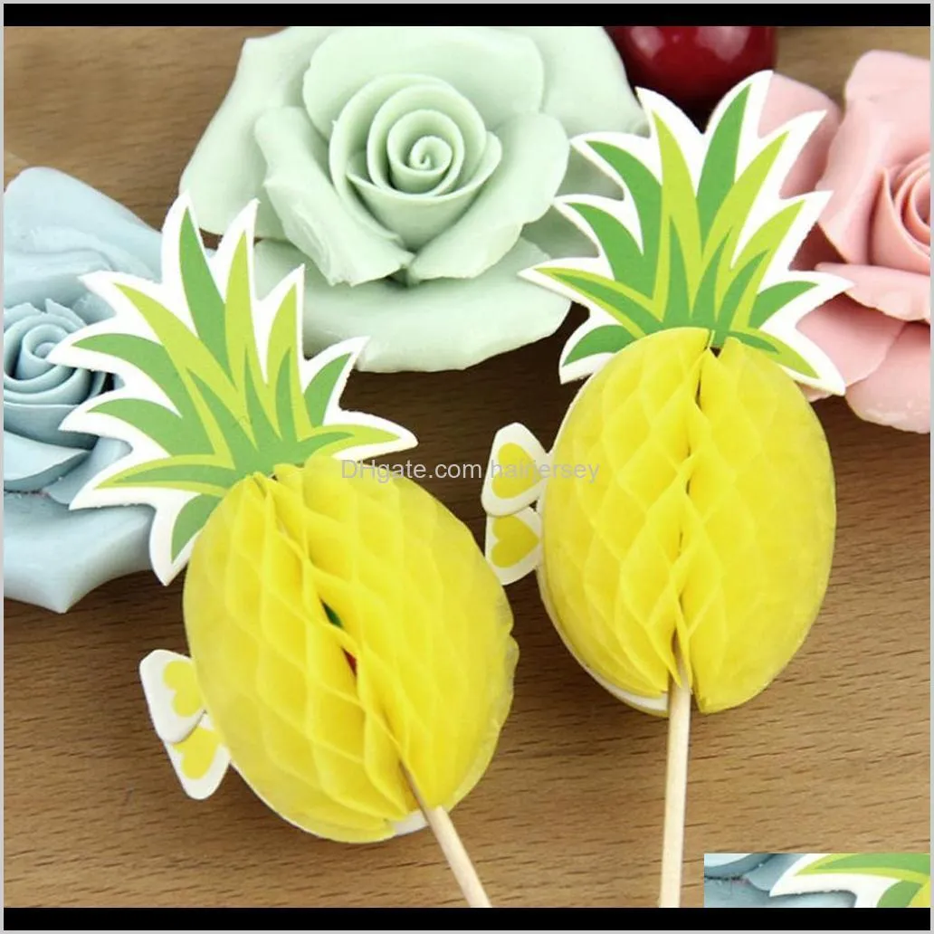 12pcs pineapple cupcake cake toppers luau cake decoration for wedding birthday christmas baby shower supplies