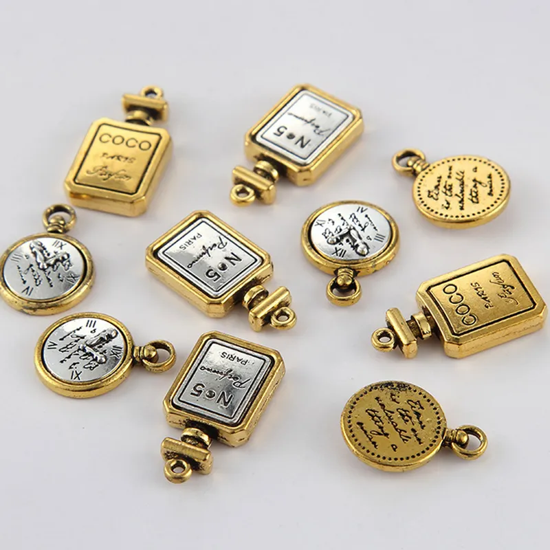 Vintage metall parfymflaska gör-det-själv-berlocker för halsband Armband Classic NO5 Smyckenstillbehör Komponenter Hög kvalitet