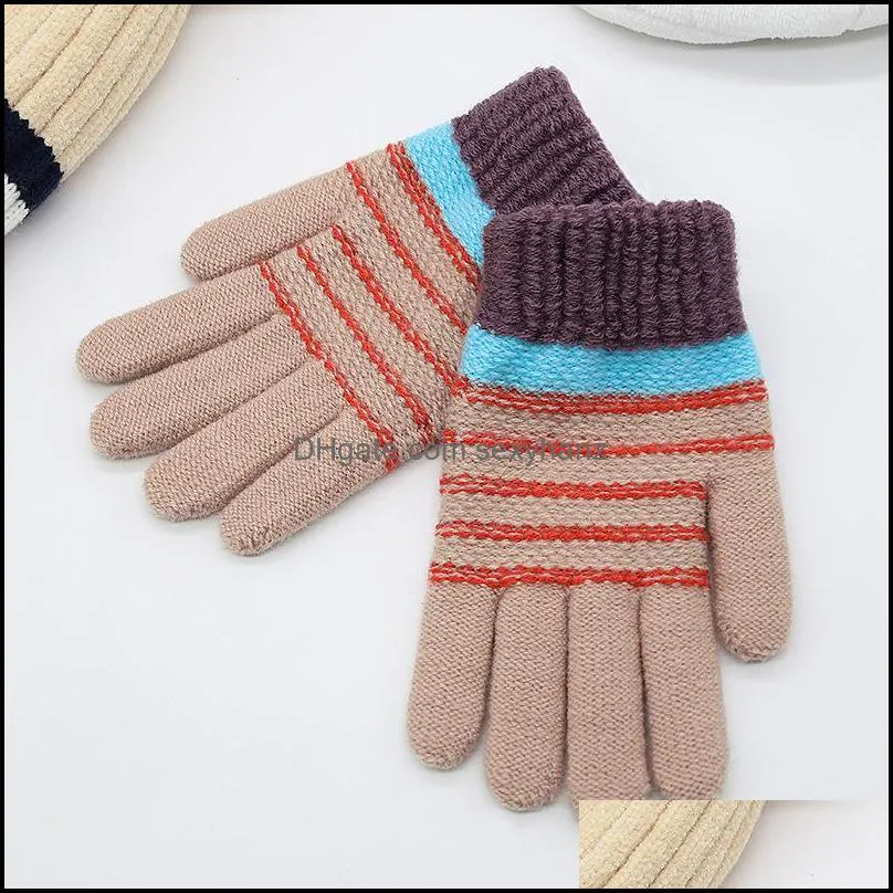 Child Winter Keep Warm Glove Striped Jacquard Knitting Multi Colors Mitts Fashion Outdoor Unisex Girl Boy Magic Five Fingers Gloves 4jha
