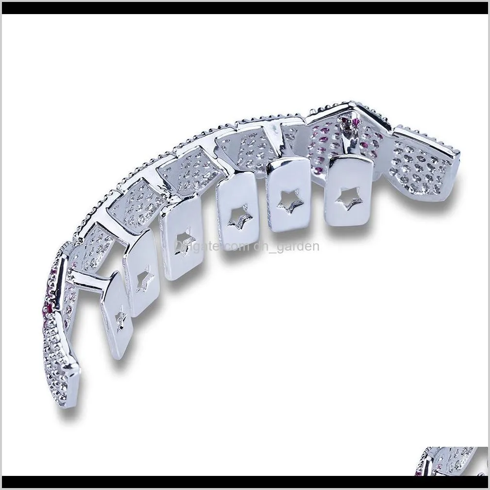 hip hop hipsters diamond dientes grillz 8-tooth micro-inlaid zircon single row lower teeth grillz caps top bottom grill set men women