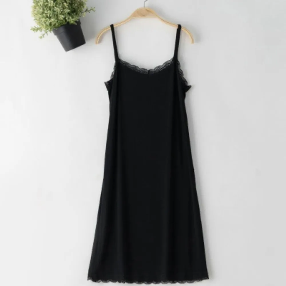 MU02 Adjustable Lace Slip-On Cami for Women - Strappy Underskirt with Stretch Ladies Nighty Petticoat - Black/White - Style 903-B683