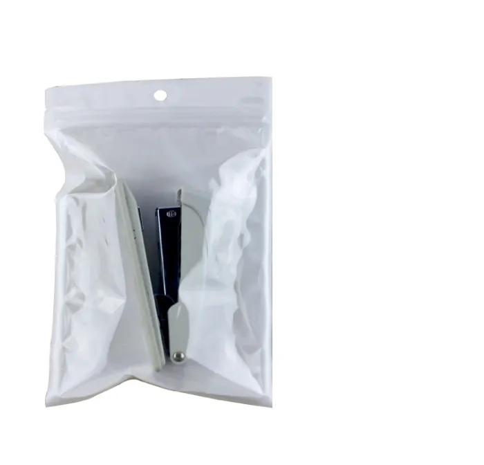Meilleure qualité clair + blanc perle en plastique Poly OPP emballage fermeture à glissière Zip fermeture à glissière paquets de vente au détail bijoux alimentaire sac en plastique PVC plusieurs tailles