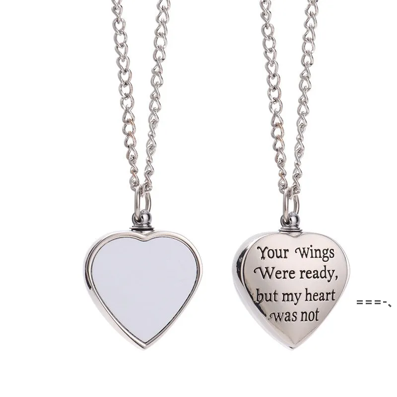 NEWSublimation Pendant Thermal Transfer Printing Necklace Urn Memorial Necklaces White DIY Lovers Heart Ornament with Sublimated RRD12531