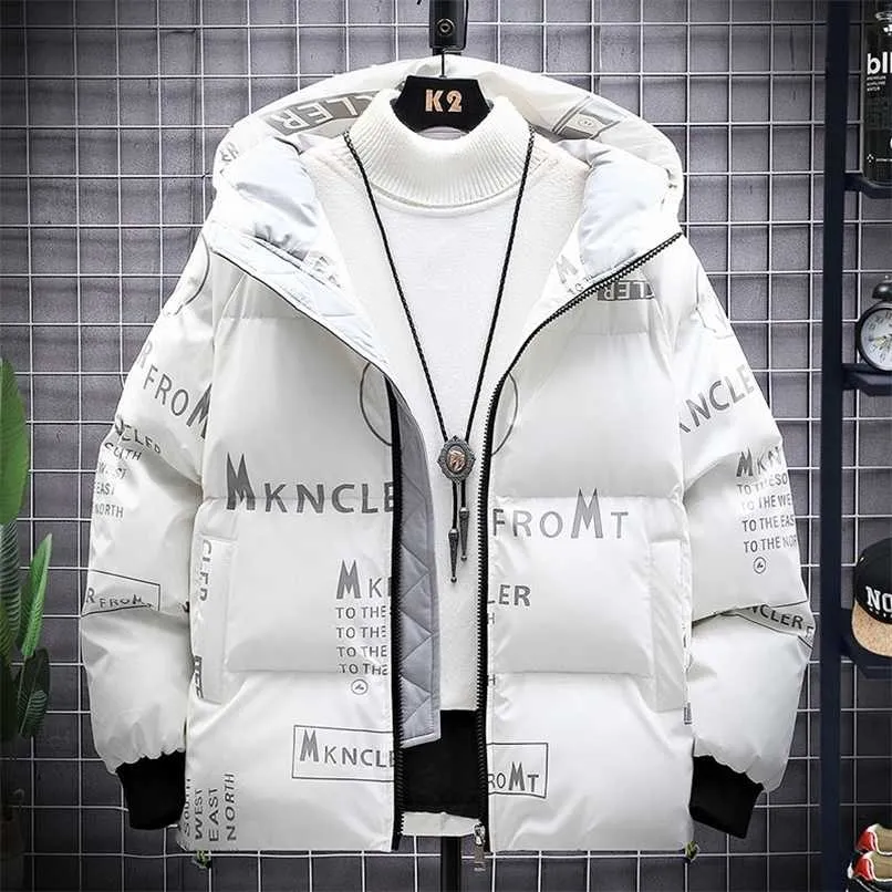 Veste d'hiver pour hommes, version coréenne, coton épais rembourré, beau pain, vêtements blancs 211104