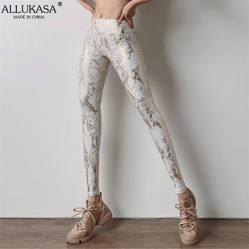 Snakeskin Bronzing Leggings Mujeres Sexy Cintura alta Levantamiento de cadera Elástico Push Up Gym Ropa Fitness Entrenamiento Legging Pantalones delgados Femme 211204