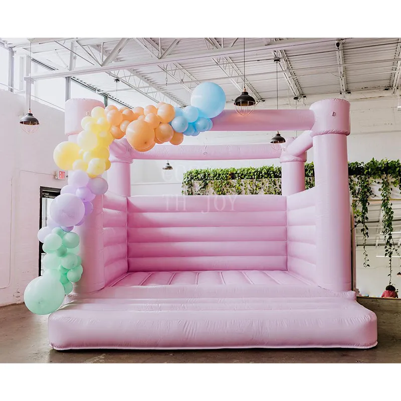 Atividades ao ar livre Comercial Moonwalk White Bouncer inflatável saltando castelo saltitante, casa de casamento de casamento rosa azul pastel para festa