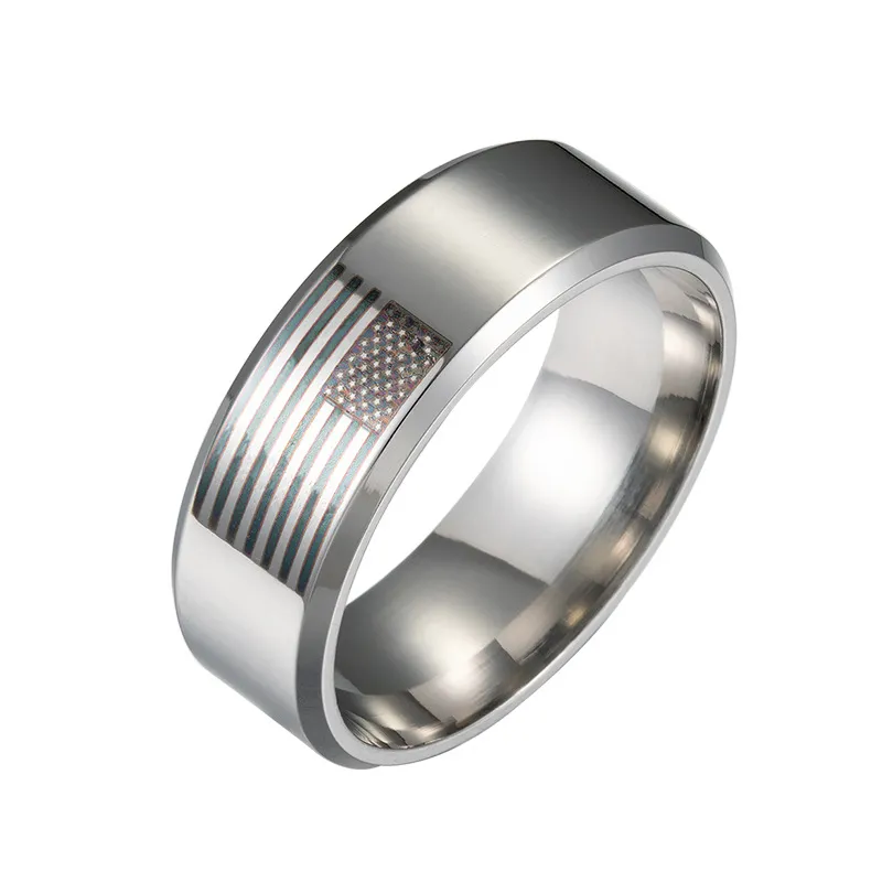 Bague créative en acier inoxydable avec drapeau américain de 8MM, pour hommes et femmes, anneaux de Sport de fête, qualité supérieure, couleur sans décoloration, pleine taille, livraison gratuite