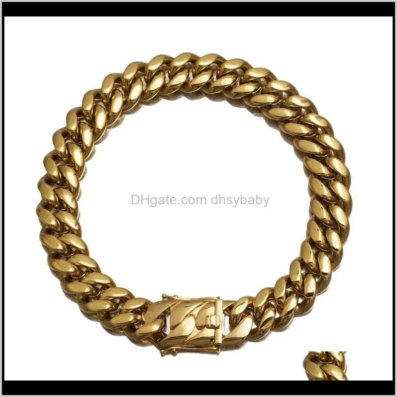 mens gold cuban link chains hip hop jewelry 22m stainless steel bracelets necklace