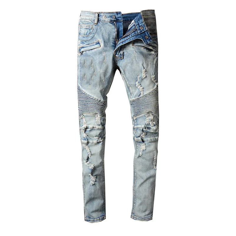 Herenjeans Distressed gescheurde fietser Jean Slim Fit Motorcycle Biker denim broek voor mannen Fashion Designer Pantss Hip Hop Heren Joggers