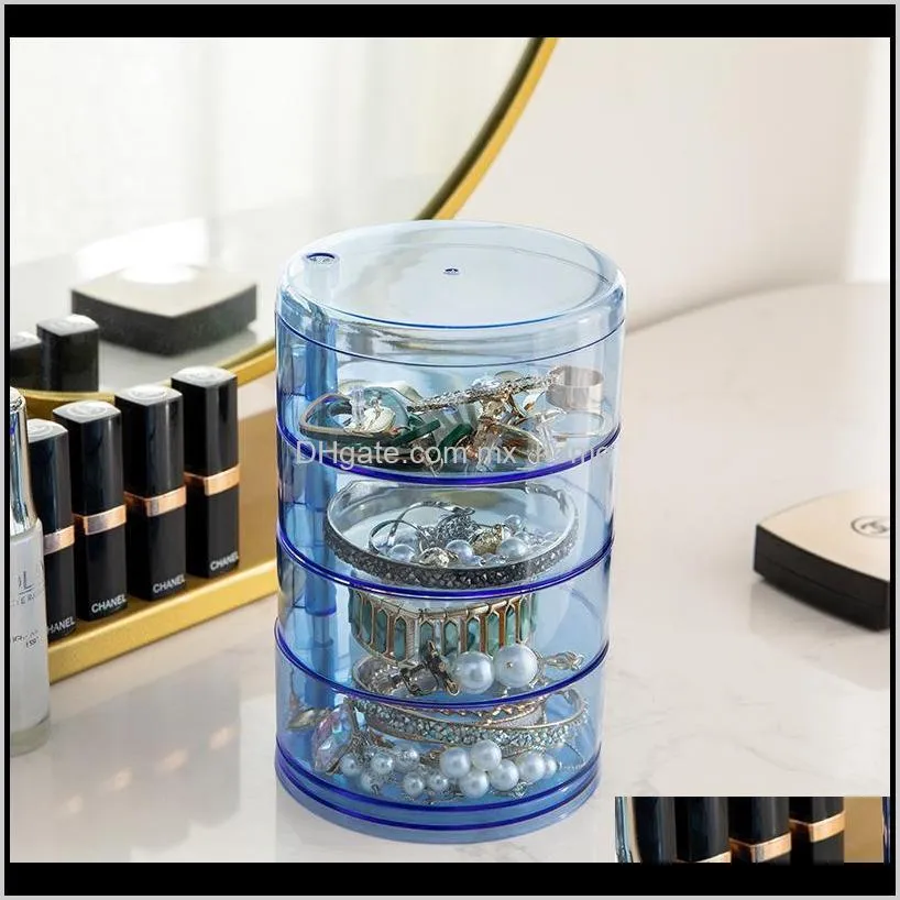 easy to take rotating jewelry storage box 360 ° desktop transparent plastic dustproof finishing cosmetic st boxes & bins