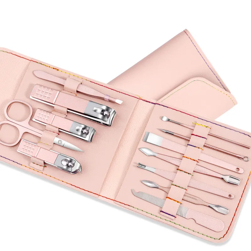 Nail Cisseurs Set Tools Hands Tools 12 pièces Set en acier inoxydable Multi-couleur outil Portable haut de gamme Portable Box XG0109