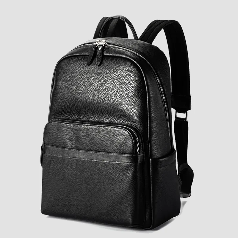 Genuine Leather Men Bag Grande Capacidade de 15 polegadas Laptop Back Packs Cowhide Casual Travel Mochila Mochila Masculina Impermeável Escola